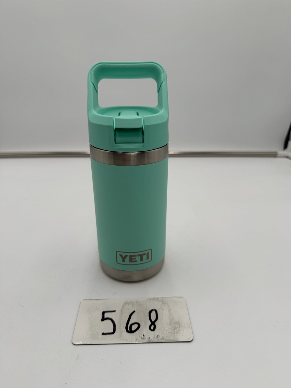 YETI Rambler Jr Kids Water Bottle 12 oz Turquoise Aqua Straw Cap Handle